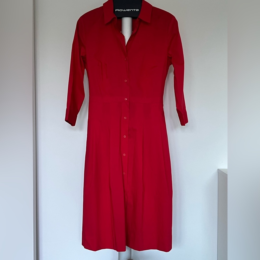 Talbots Vibrant Red 3/4 Sleeve Button-Front Dress